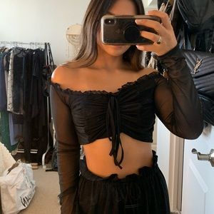 Nastygal off the shoulder frill sheer top - US 8
